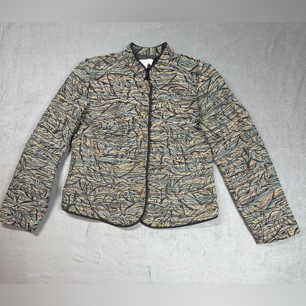 Christopher & Banks Leaf-Pattern Jacket in Blue and Taupe